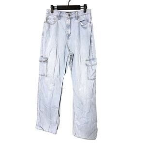 Hollister Highest-Rise Vintage Baggy Light Wash W29L 100% Cotton Cargo Jeans